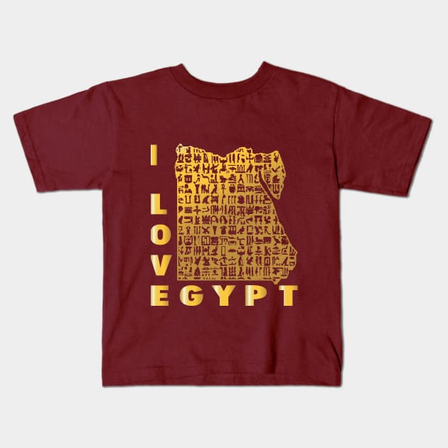 Egypt love-I love Egypt Map of Egypt with the hieroglyphic alphabet Kids T-Shirt by egygraphics